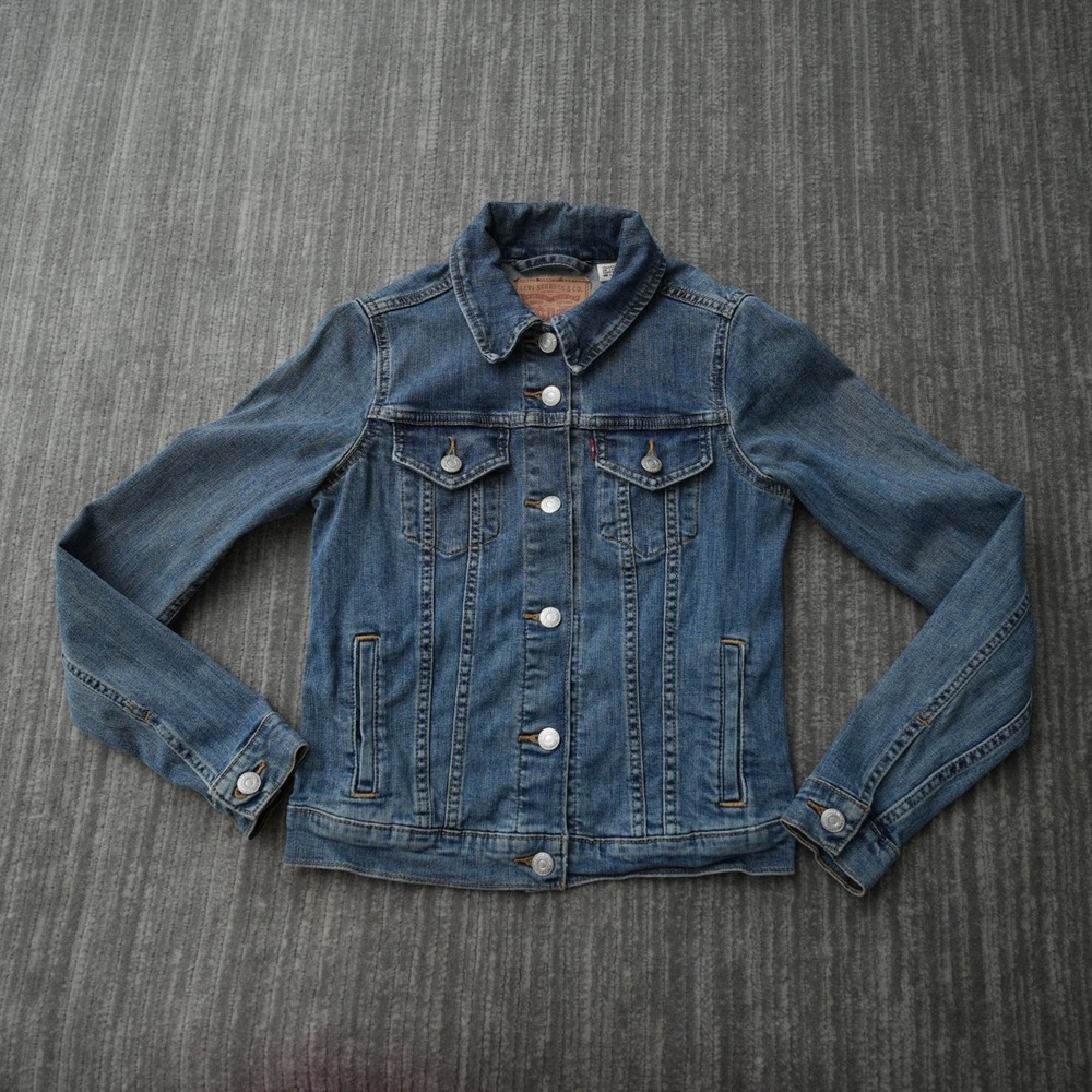 Levis Jacket Women Blue Denim Pockets Casual Buttons 100% Cotton XS